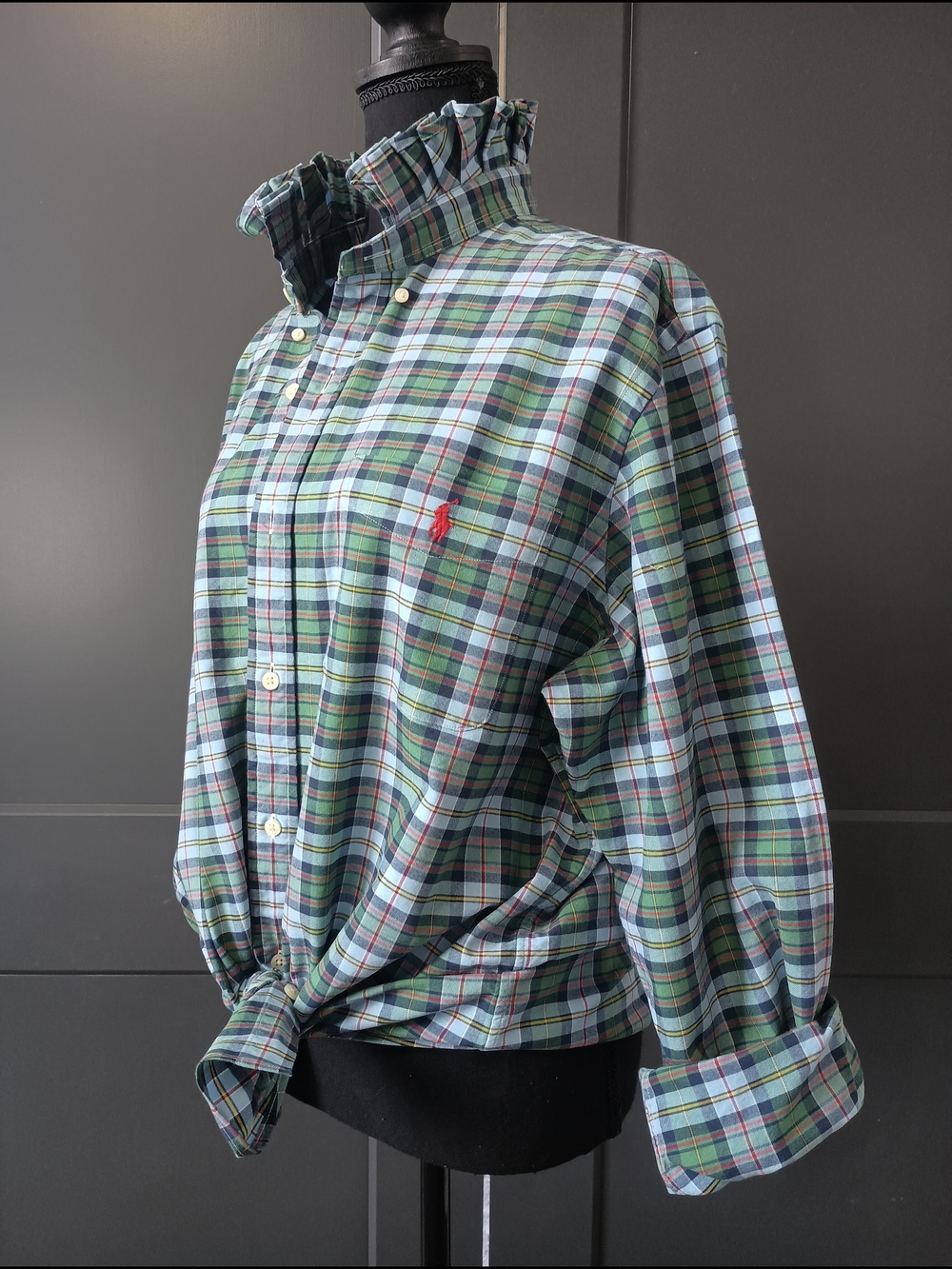 Upcycled Women's Ralph Lauren Ruffled Collar Shirt #083
